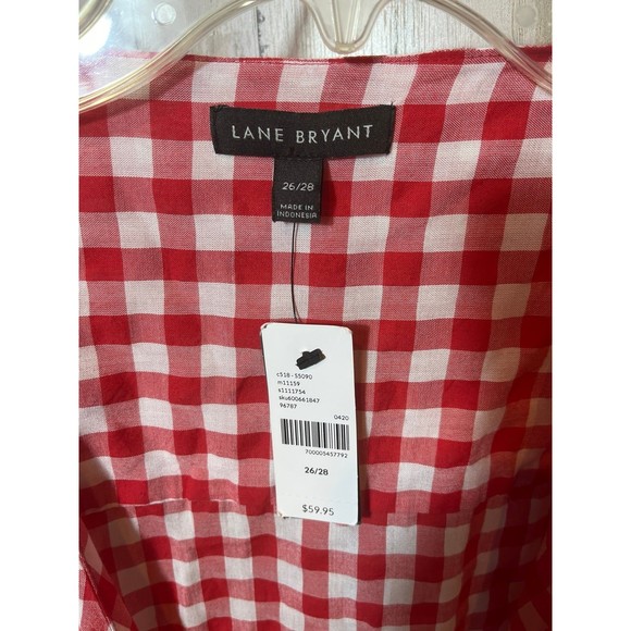 NEW Lane Bryant Womens 26/28 Red Gingham Long Sleeve Wrap Top Blouse Shirt - Picture 3 of 4